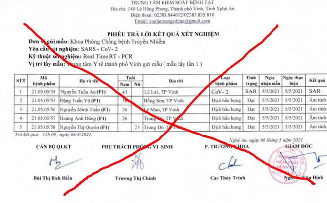 Phiếu xét nghiệm giả lan truyền trên mạng xã hội.