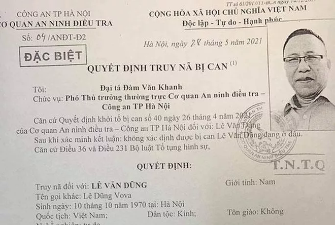 Cơ quan An ninh điều tra Công an Hà Nội truy nã đặc biệt Lê Dũng Vova - Ảnh 1.