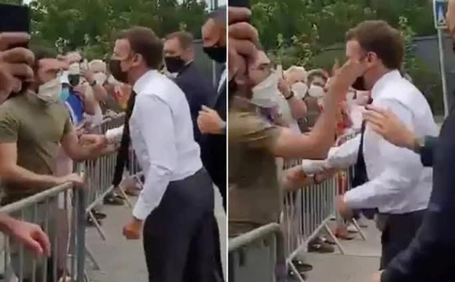 Tổng thống Pháp Emmanuel Macron bị tát hôm 8-6 khi đang công du. Ảnh cắt từ clip