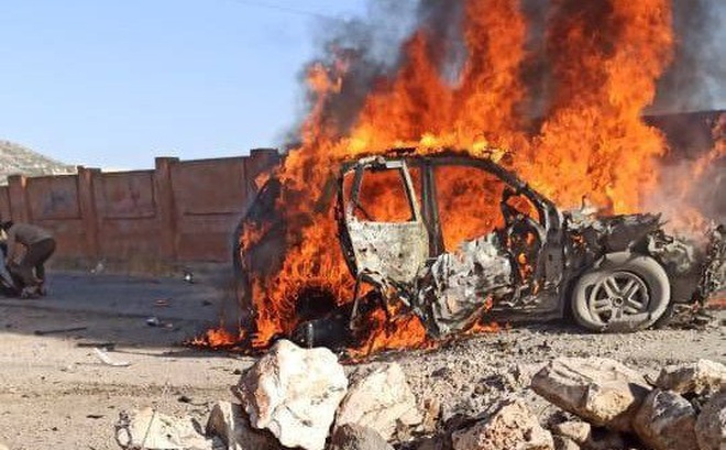 Chiếc xe của Abu Khalid al-Shami sau khi bị không kích.