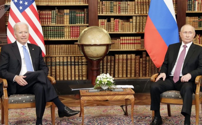 Tổng thống Mỹ Joe Biden và Tổng thống Nga Vladimir Putin trong cuộc gặp thượng đỉnh ở Geneva , Thụy Sỹ ngày 16/6/2021. Ảnh: Sputnik