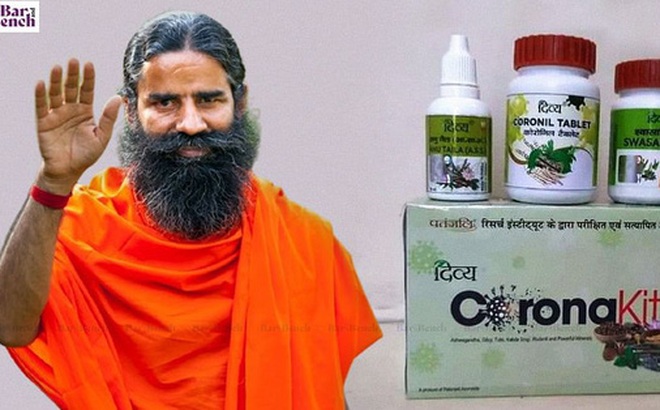 Baba Ramdev phổ biến thông tin sai sự thật liên quan đến sản phẩm Coronil. Ảnh: bar and bench