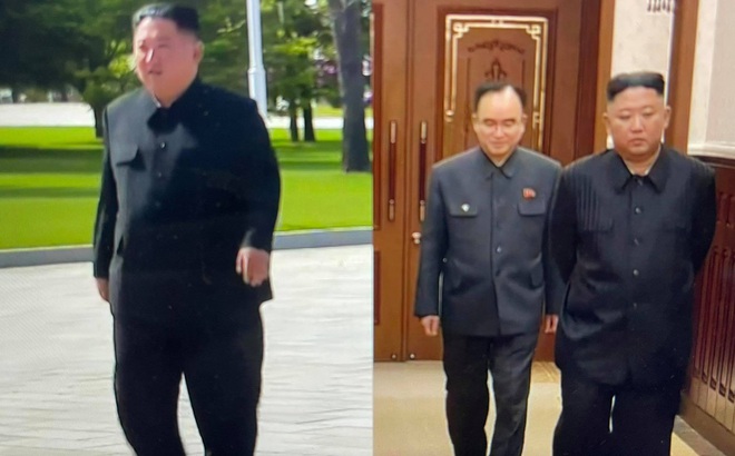 Ông Kim Jong Un trong lần xuất hiện trên các phương tiện truyền thông nhà nước vào ngày 30/4 (trái) và ngày 5/6 (phải) năm nay. | Video: KCTV, do NK News biên tập.