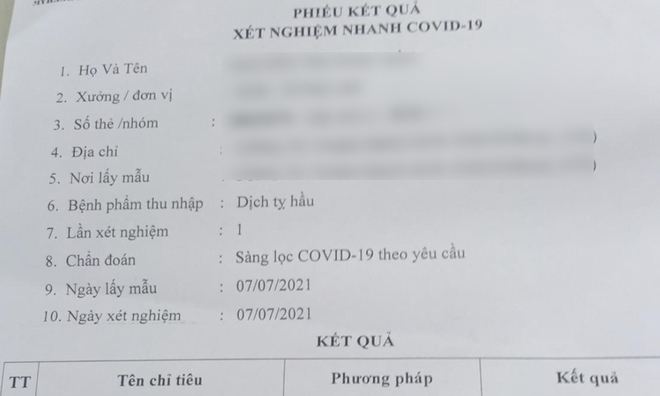 Công an vào cuộc vụ nữ công nhân không được xét nghiệm nhưng có phiếu kết quả âm tính với Covid-19 - Ảnh 1. Công an vào cuộc vụ nữ công nhân không được xét nghiệm nhưng có phiếu kết quả âm tính với Covid-19 - Ảnh 1.