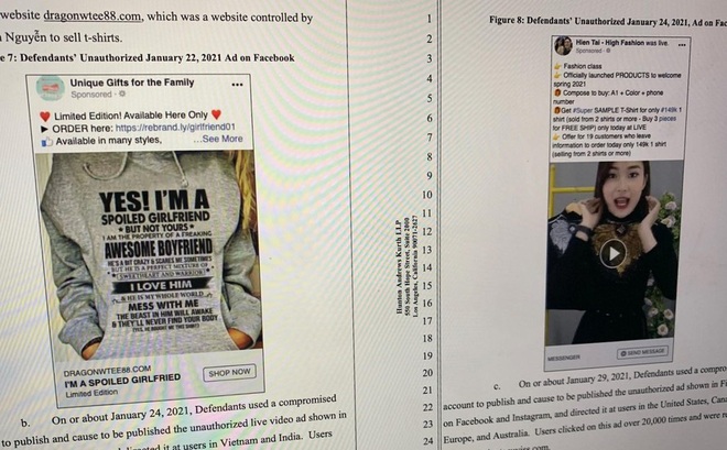 Facebook cáo buộc nhóm bị đơn đã quảng cáo, bán hàng trái phép để thu tiền