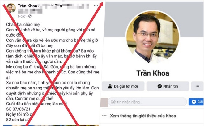 Thông tin và hình ảnh trên FB cá nhân tên Trần Khoa đều là giả mạo