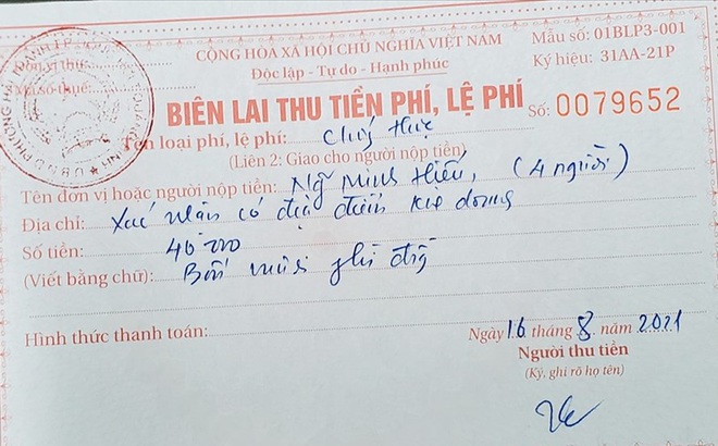 Biên lai thu phí, lệ phí của phường Hải Thành