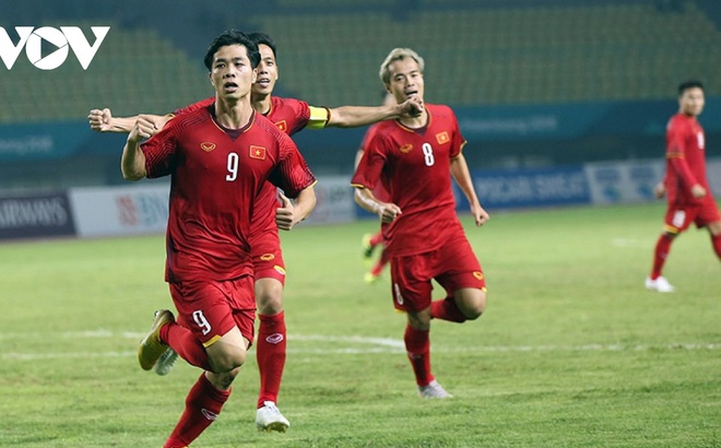 Công Phượng ăn mừng sau khi ghi bàn thắng lịch sử cho Olympic Việt Nam ngày này 3 năm trước. (Ảnh: Ngọc Duy)