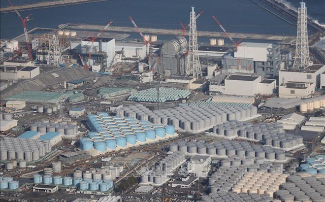 Bể chứa nước thải đã qua xử lý tại nhà máy điện hạt nhân Fukushima Daiichi, Nhật Bản. Ảnh tư liệu: AFP/TTXVN