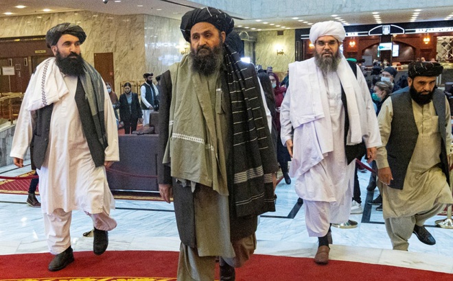 Các nhà đàm phán của Taliban tại hội nghị hòa bình Afghanistan ở Moscow, Nga hồi tháng 3/2021. Ảnh: REUTERS.
