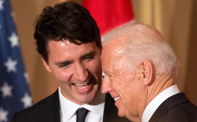 Thủ tướng Canada Trudeau đã thua cược Tổng thống Mỹ Biden. Ảnh Toronto Sun