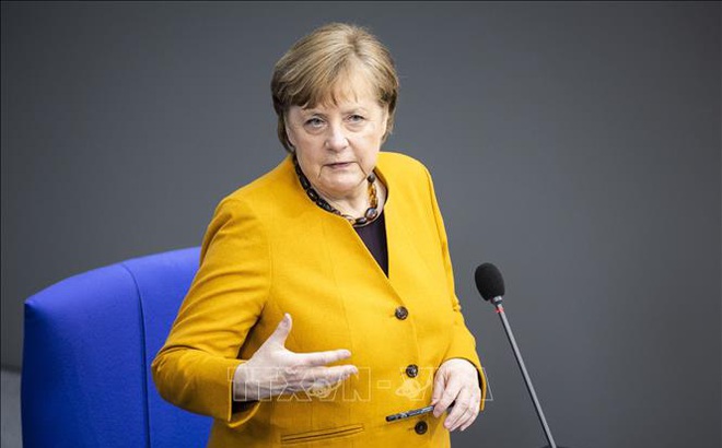 Thủ tướng Đức Angela Merkel phát biểu tại phiên họp Quốc hội ở Berlin ngày 24/3/2021. Ảnh: THX/TTXVN