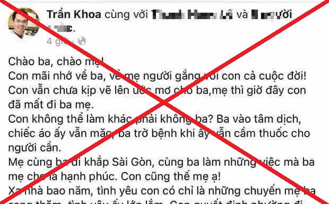 Hình ảnh chụp đoạn chia sẻ sai sự thật trên facebook