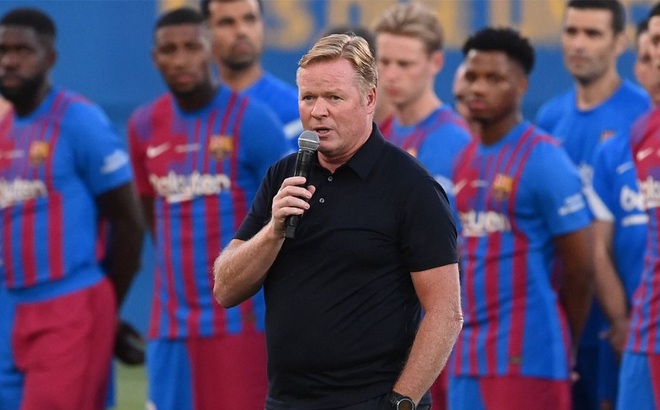 HLV Ronaldo Koeman phát biểu sau khi Barca giành cúp giao hữu Joan Gamper. (Ảnh: Getty)