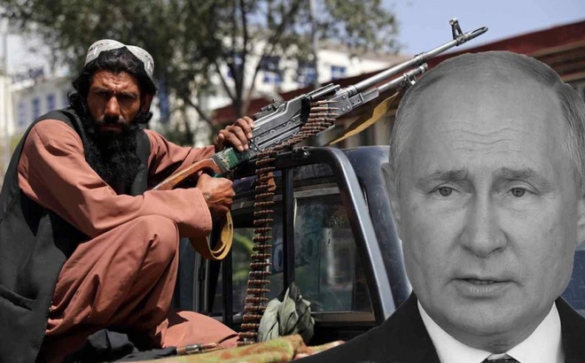 Hình ảnh chiến binh Taliban và Tổng thống Nga Putin. Ảnh: AP, Reuters.