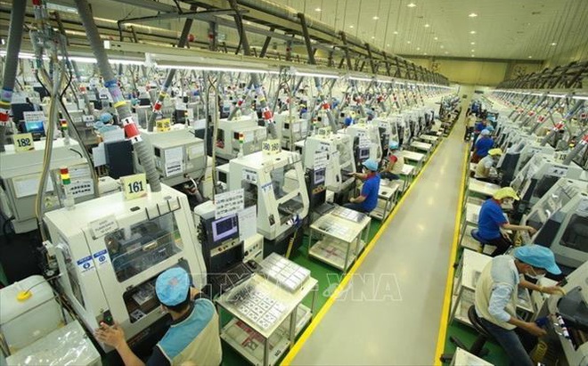 Dây chuyền sản xuất linh kiện điện tử tại Công ty TNHH Bokwang Vina (Khu công nghiệp Điềm Thụy, tỉnh Thái Nguyên). Ảnh minh họa: Hoàng Hùng/TTXVN