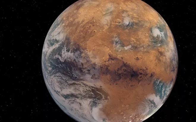 Ảnh minh họa về sao Hỏa với bề mặt có nước giống Trái Đất (Ảnh: NASA)