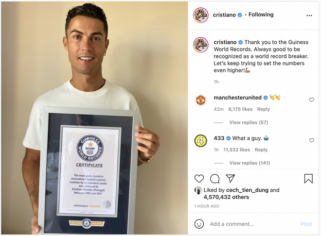 Ghi 111 bàn cho ĐT Bồ Đào Nha, Ronaldo nhận kỷ lục Guinness - Ảnh 1.