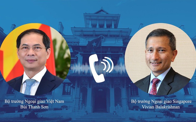 Bộ trưởng Bùi Thanh Sơn và đồng cấp Singapore Vivian Balakrishnan. (Ảnh: Mofa)