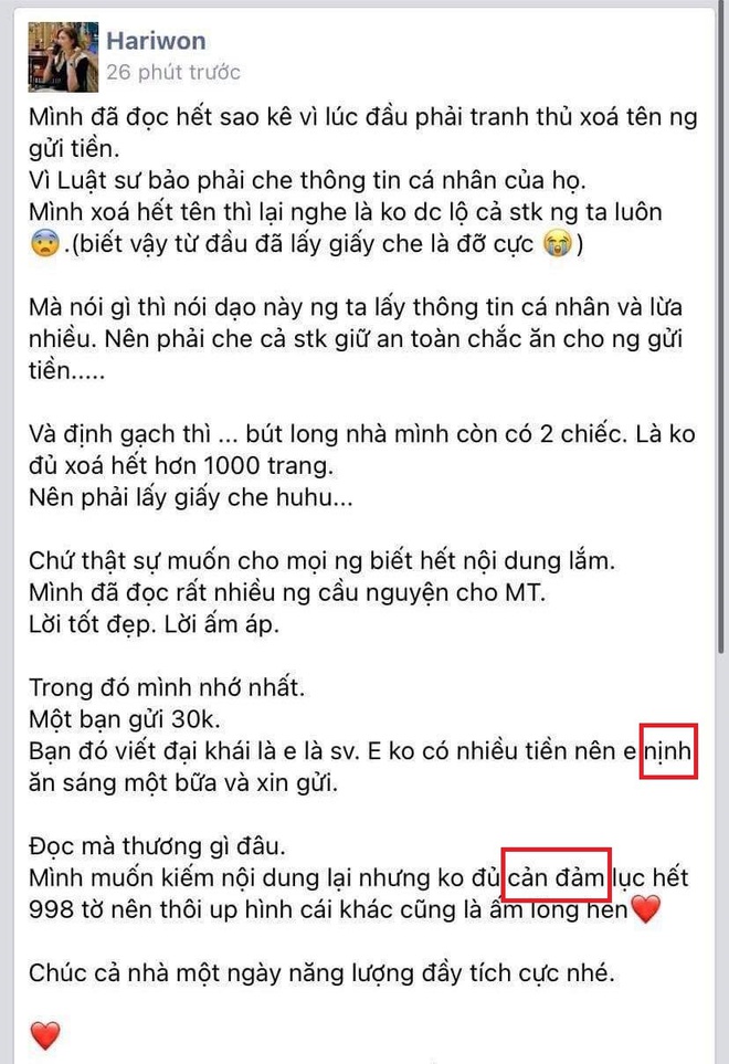 Bênh Trấn Thành giữa lúc nước sôi lửa bỏng, Hari Won vẫn bị dân mạng soi lỗi sai chính tả, ngữ pháp tiếng Việt - Ảnh 2.