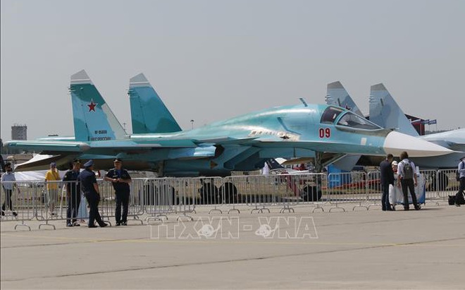 Máy bay chiến đấu Sukhoi Su-34 của quân đội Nga được giới thiệu tại Triển lãm Hàng không và Vũ trụ Quốc tế lần thứ 15 MAKS-2021. Ảnh tư liệu: Trần Hiếu/PV TTXVN tại Nga
