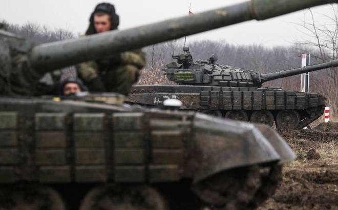 Xe tăng Nga tham gia tập trận tại vùng Krasnodar. Ảnh: CNN