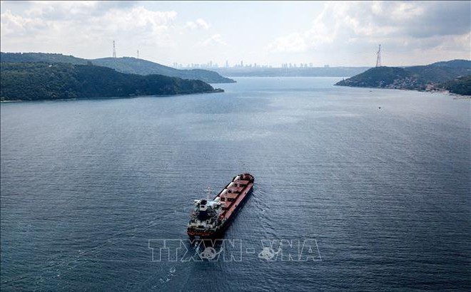 Tàu chở ngũ cốc của Ukraine di chuyển dọc Eo biển Bosphorus, Thổ Nhĩ Kỳ, khi trên đường tới Tripoli, Liban, ngày 3/8/2022. Ảnh tư liệu: AFP/TTXVN