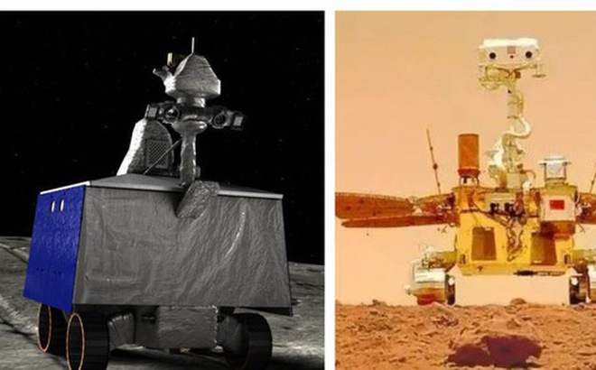 Hình ảnh tàu thám hiểm Mặt trăng VIPER của NASA (trái) và tàu thăm dò sao Hỏa Zhurong (phải) của Trung Quốc - Ảnh: CHINA AEROSPACE