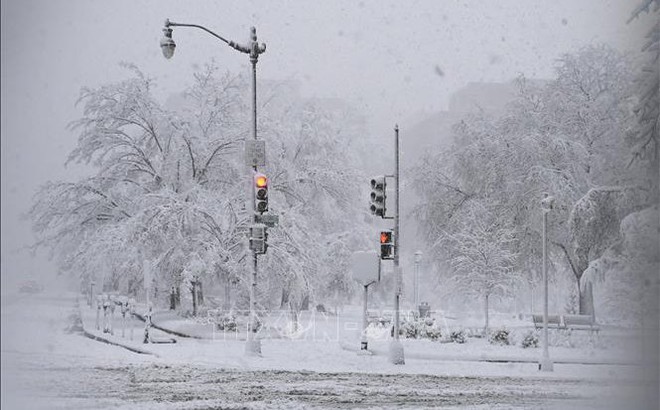 Tuyết rơi dày đặc tại Washington, DC, Mỹ. Ảnh tư liệu: AFP/TTXVN