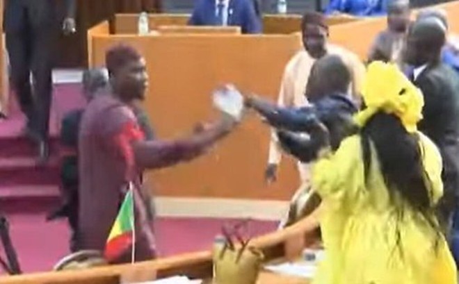 Nghi sĩ Senegal ẩu đả dữ dội ngay tại phiên họp quốc hội hôm 1-12. Nguồn: MXH
