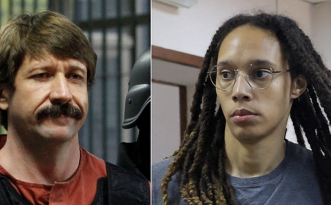 Hai tù nhân Mỹ - Nga vừa trao đổi ngày 8-12 là Viktor Bout (trái) và Brittney Griner (phải) đều đã về nước - Ảnh: NATIONAL REVIEW