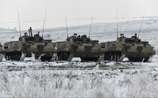Lực lượng Nga tham gia đợt tập trận ở vùng Rostov hôm 27/1/2022. (Ảnh: Reuters)