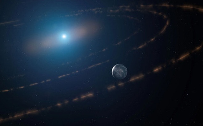 Ảnh đồ họa mô tả hệ sao lùn trắng bí ẩn vừa được tìm thấy, với một hành tinh sống được giống Trái Đất quay quanh sao mẹ là "xác sống" - Ảnh: Mark A. Garlick