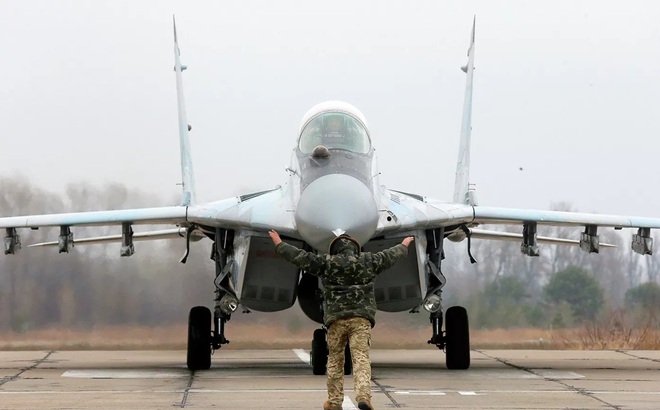 Tiêm kích MiG-29 của không quân Ukraine tại căn cứ quân sự gần Kiev. (Ảnh: AP)