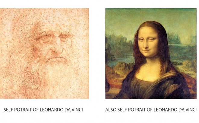 Hình ảnh phỏng theo chân dung người đàn ông vẽ bằng phấn đỏ và nàng Mona Lisa. (Ảnh: historyofyesterday.com)