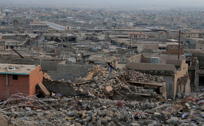 Ảnh chụp thị trấn Sinjar - Iraq ngày 24-1. Thị trấn này từng bị IS tàn phá trước đây. Ảnh: Reuters
