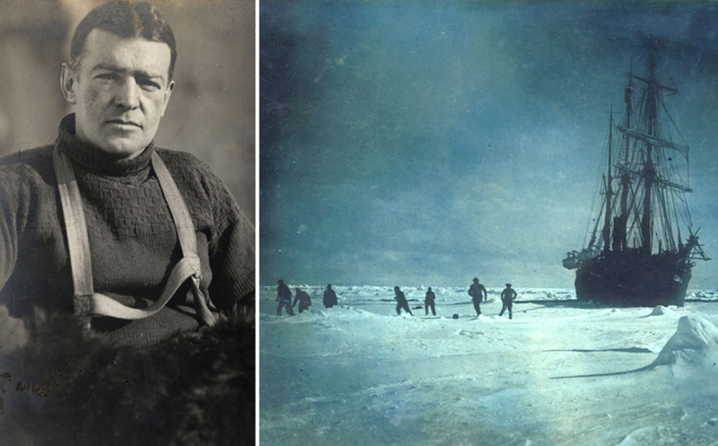 Sir Ernest Shackleton và con tàu Endurance huyền thoại bị mắc cạn ở Nam Cực năm 1915.