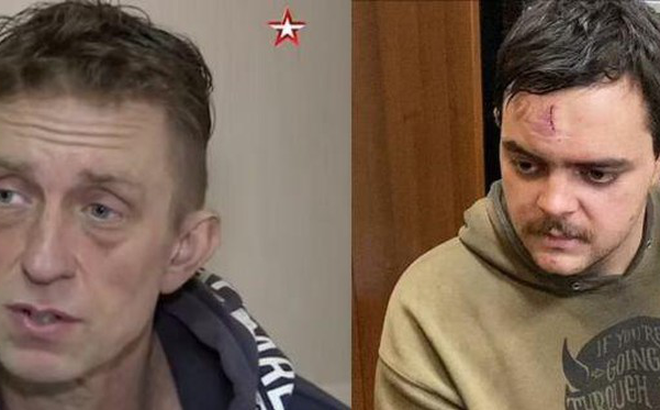Shaun Pinner (trái) và Aiden Aslin xuất hiện hiên truyền hình Nga hôm 18/4 (Ảnh: Đông Phương).