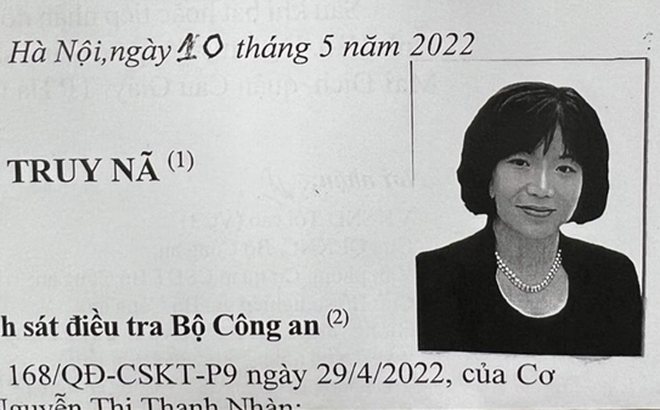 Cơ quan CSĐT Bộ Công an truy nã đặc biệt bị can Nguyễn Thị Thanh Nhàn.