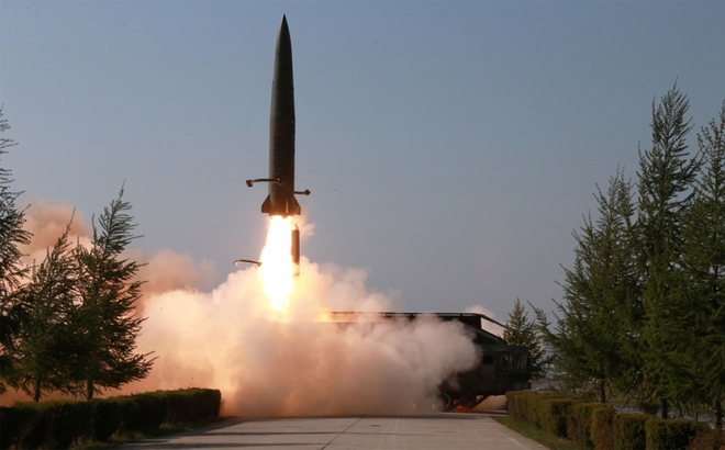 Triều Tiên phóng thử tên lửa đạn đạo hồi tháng 5/2019. Ảnh: KCNA.