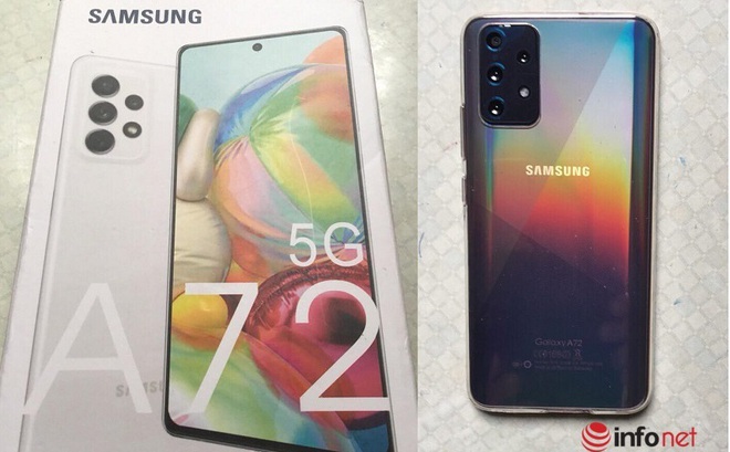 Chiếc hộp đựng và điện thoại “Samsung Galaxy A72” được giới thiệu là hàng chính hãng mà ông Phương nhận được từ người bán hàng trên mạng.