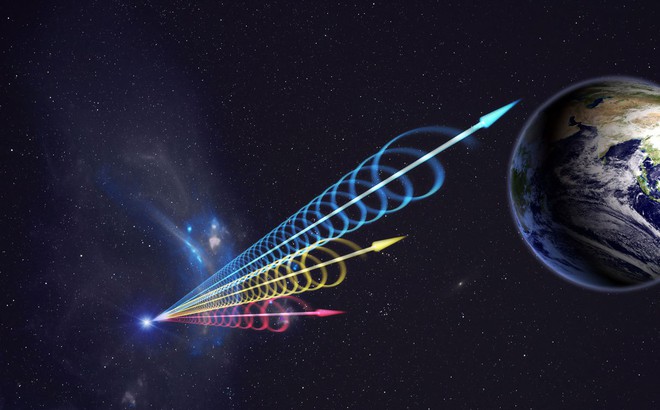 Hình minh họa về vụ nổ vô tuyến nhanh đến Trái Đất. Ảnh: Jingchuan Yu, Beijing Planetarium