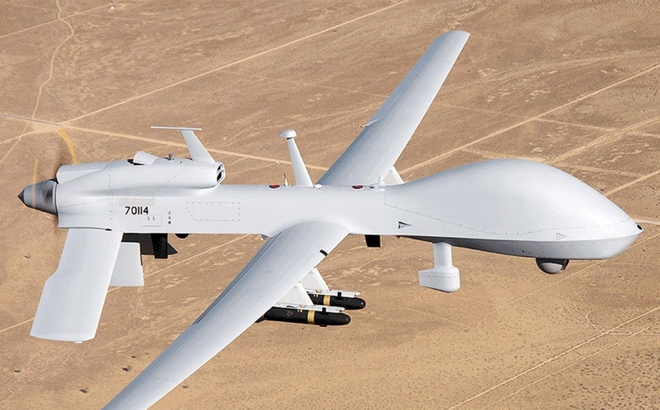 UAV MQ-1C tinh vi hơn và được vũ khí hóa mạnh mẽ hơn tất cả loại UAV mà Ukraine đang sử dụng. Ảnh: ZUMAPRESS.com