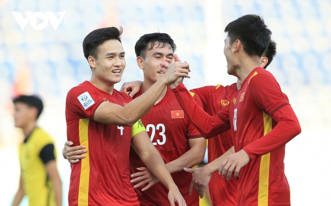 U23 Việt Nam giành chiến thắng 2-0 trước U23 Malaysia để tiến bước vào tứ kết U23 châu Á 2022. (Ảnh: Ngọc Duy)