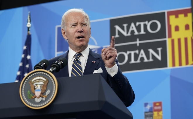 Tổng thống Biden phát biểu tại Hội nghị Thượng đỉnh NATO ở Madrid. Ảnh: AP