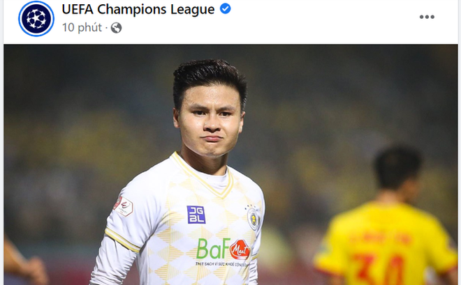 Hình ảnh Quang Hải xuất hiện trên trang chủ Champions League. Ảnh chụp màn hình.