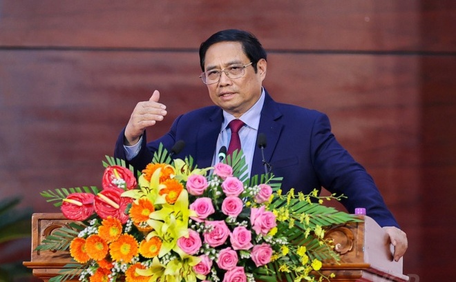 Thủ tướng Phạm Minh Chính dành nhiều thời gian phân tích về các yếu tố nền tảng để Việt Nam nói chung và Hậu Giang nói riêng thu hút đầu tư. (Ảnh: VGP/Nhật Bắc)