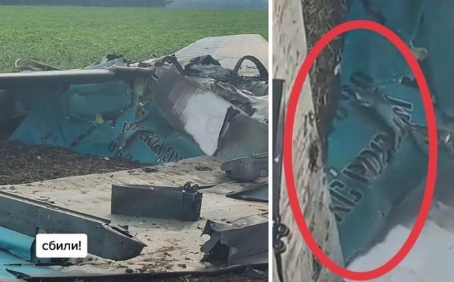 Hình ảnh xác chiếc máy bay, được cho là của Su-34 Nga ở Lugansk, cắt từ đoạn video do phía Ukraine đăng tải.