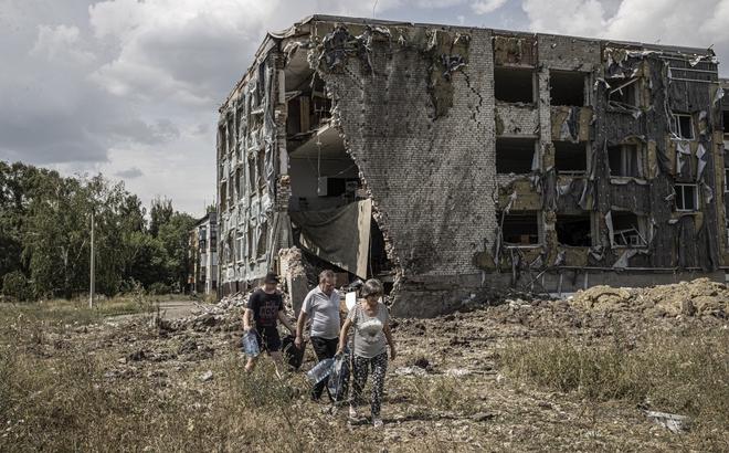 Một ngôi nhà bị phá hủy tại Donetsk. Ảnh: Getty