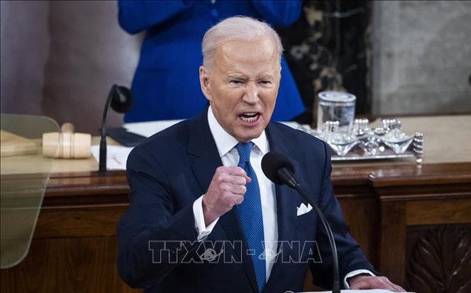 Tổng thống Mỹ Joe Biden phát biểu trước Quốc hội tại Washington, DC, ngày 1/3/2022. Ảnh tư liệu: AFP/TTXVN